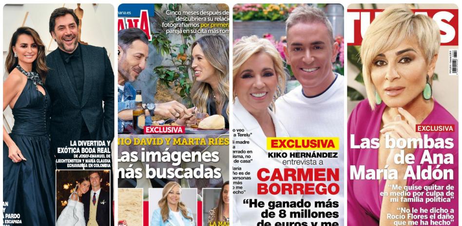 Penélope y Bardem, Antonio David y Marta Riesco, Carmen Borrego y Ana M. Aldón protagonizan las portadas del corazón