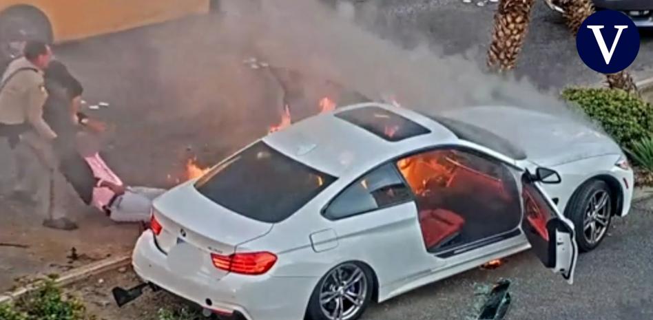 El heroico rescate a un hombre pocos segundos antes que su coche quedara envuelto en llamas