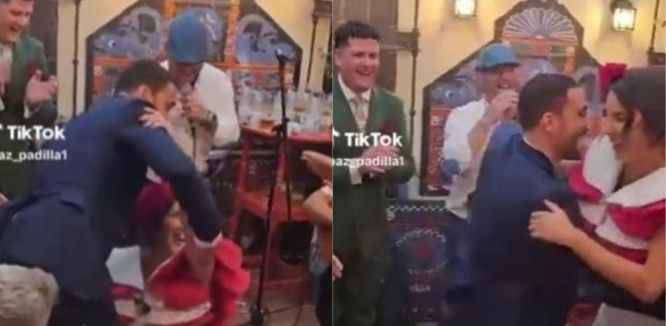 Paz Padilla se pega un 'porrazo' bailando sevillanas en la Feria de Abril y Miguel Ángel Silvestre la rescata