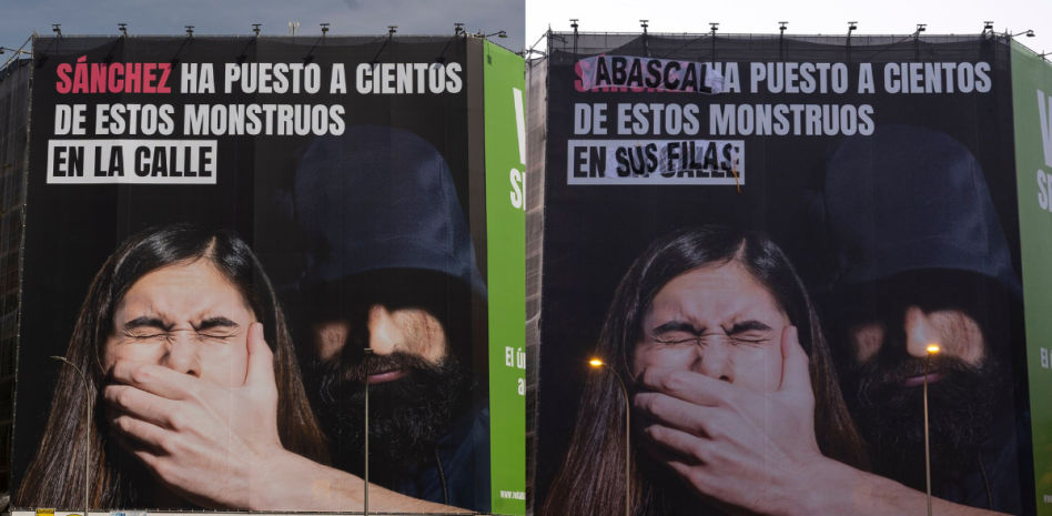 Un grupo activista boicotea la lona de Vox sobre la ley del 'solo sí es sí'