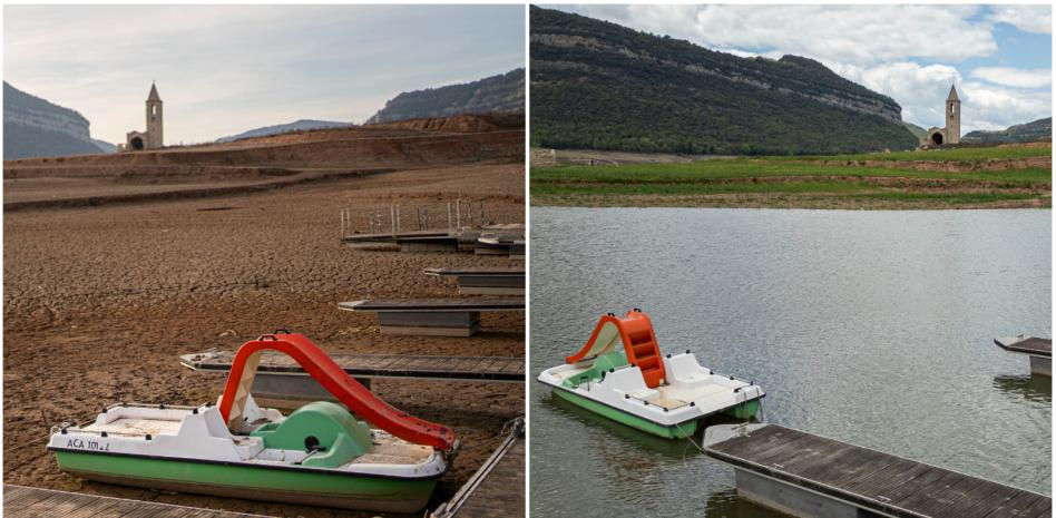 Así ha salido de la emergencia por sequía el pantano de Sau: las imágenes del antes y después