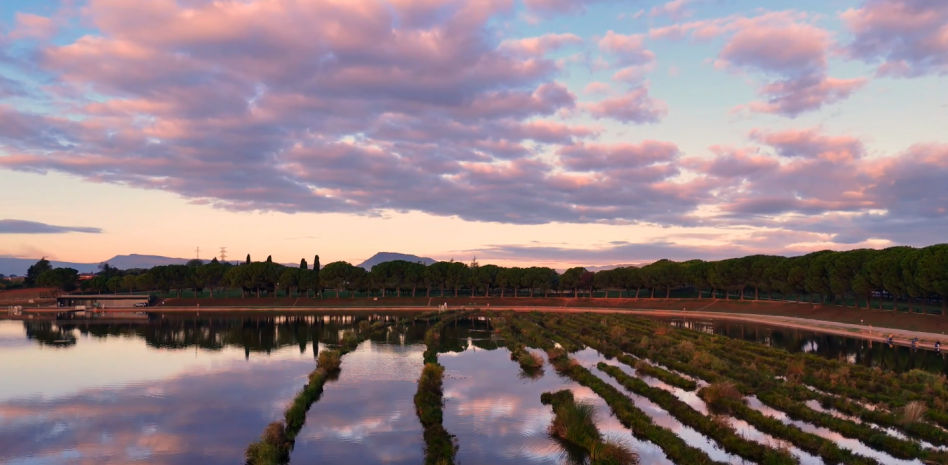 El dron de los reflejos en el Parc de l'Agulla