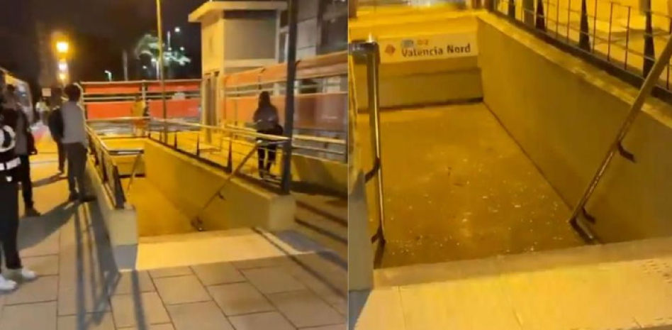 Las impactantes imágenes de la boca del metro en Valencia totalmente inundada: “Pasa con submarino”