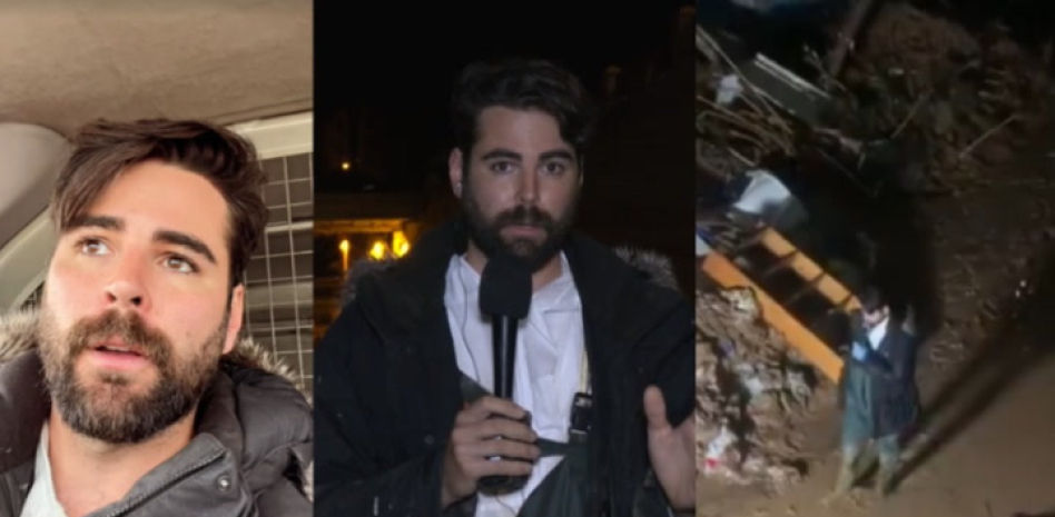 Pillado Rubén Gisbert, reportero de Iker Jiménez, manchándose de barro a propósito para hacer un directo