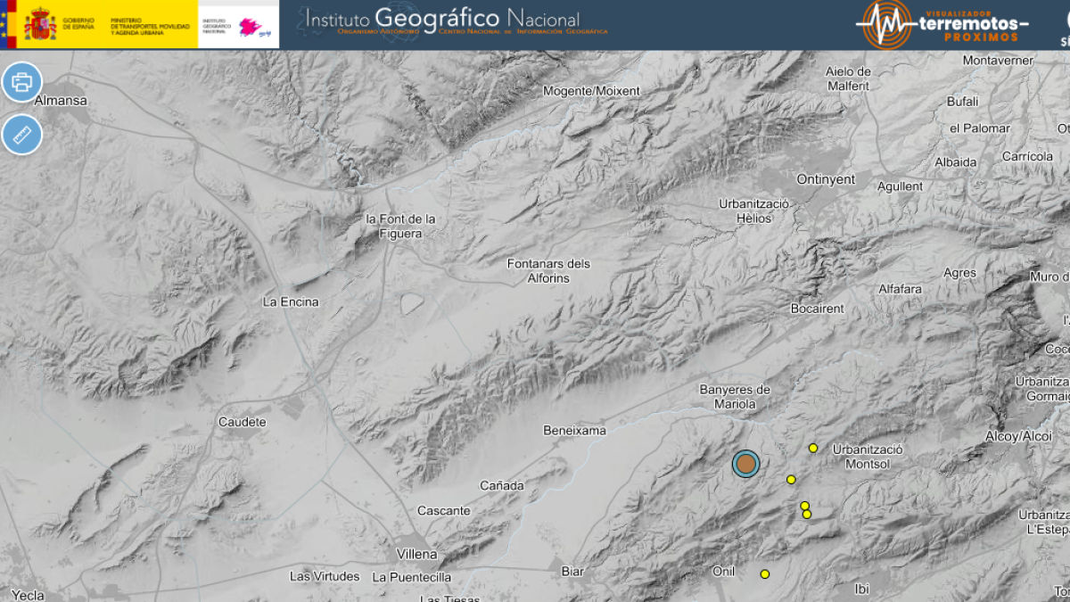 Varios municipios de Alicante perciben un terremoto con epicentro en Banyeres de Mariola
