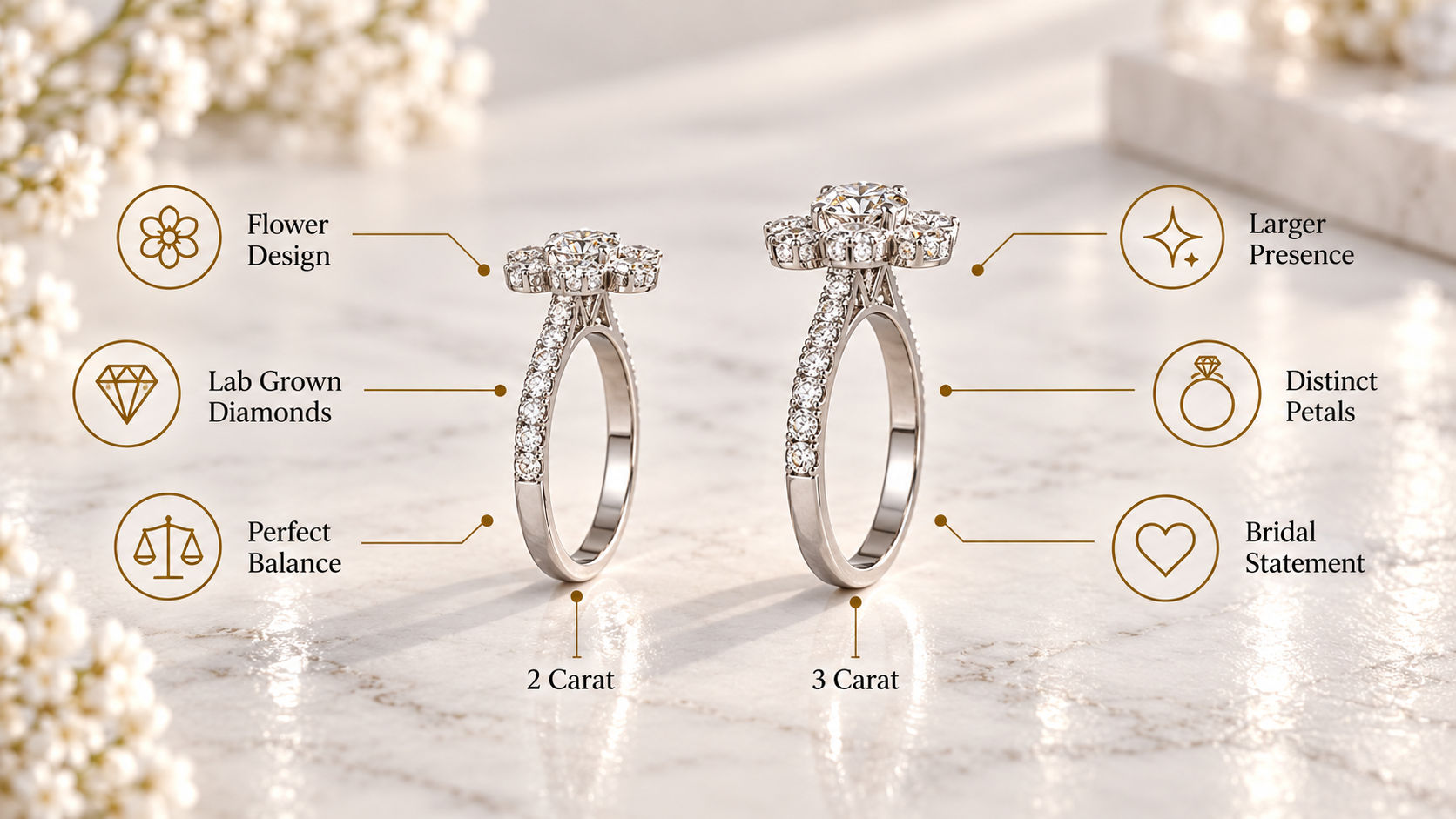 Flower diamond engagement ring
