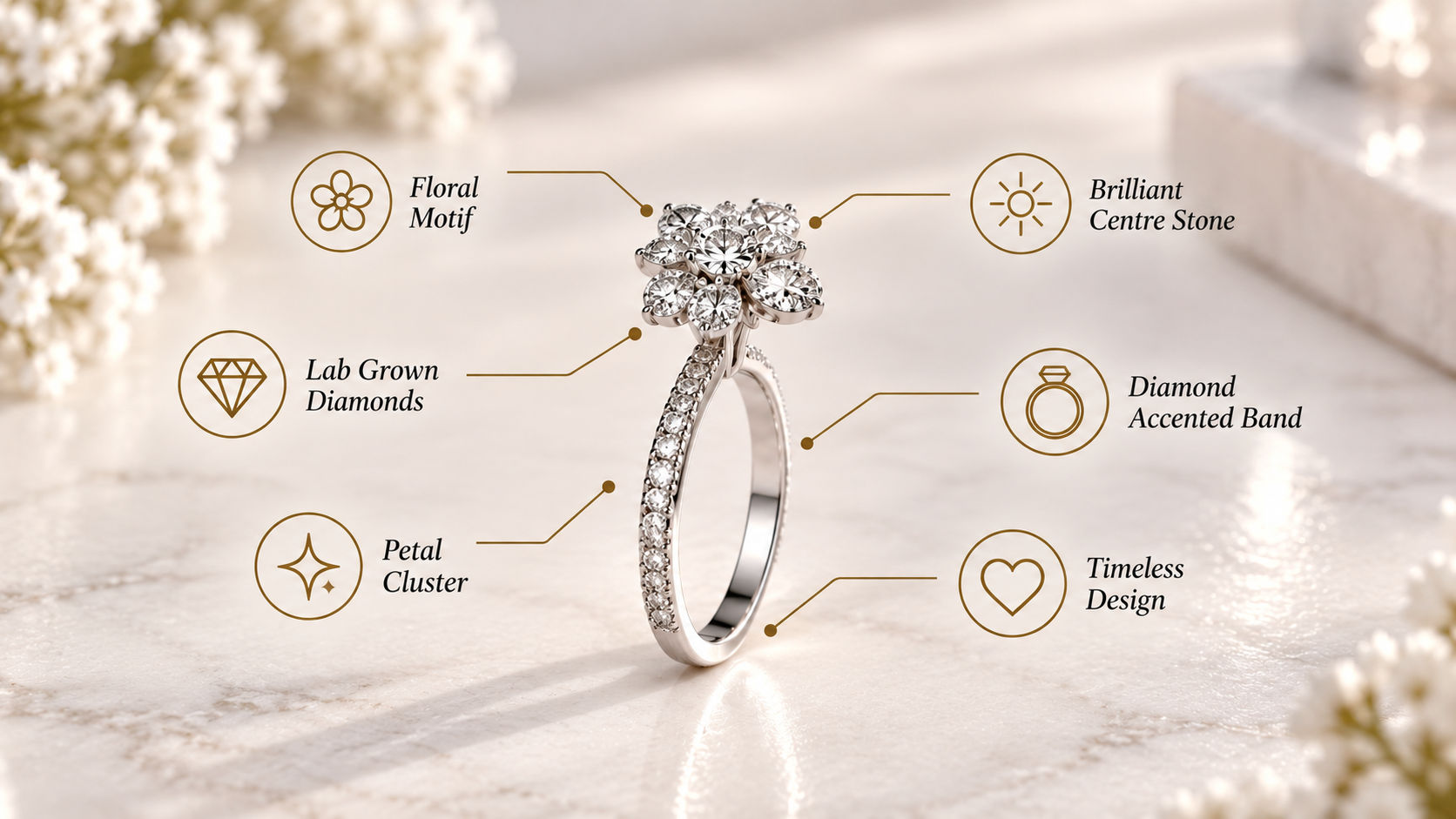 Flower diamond engagement ring