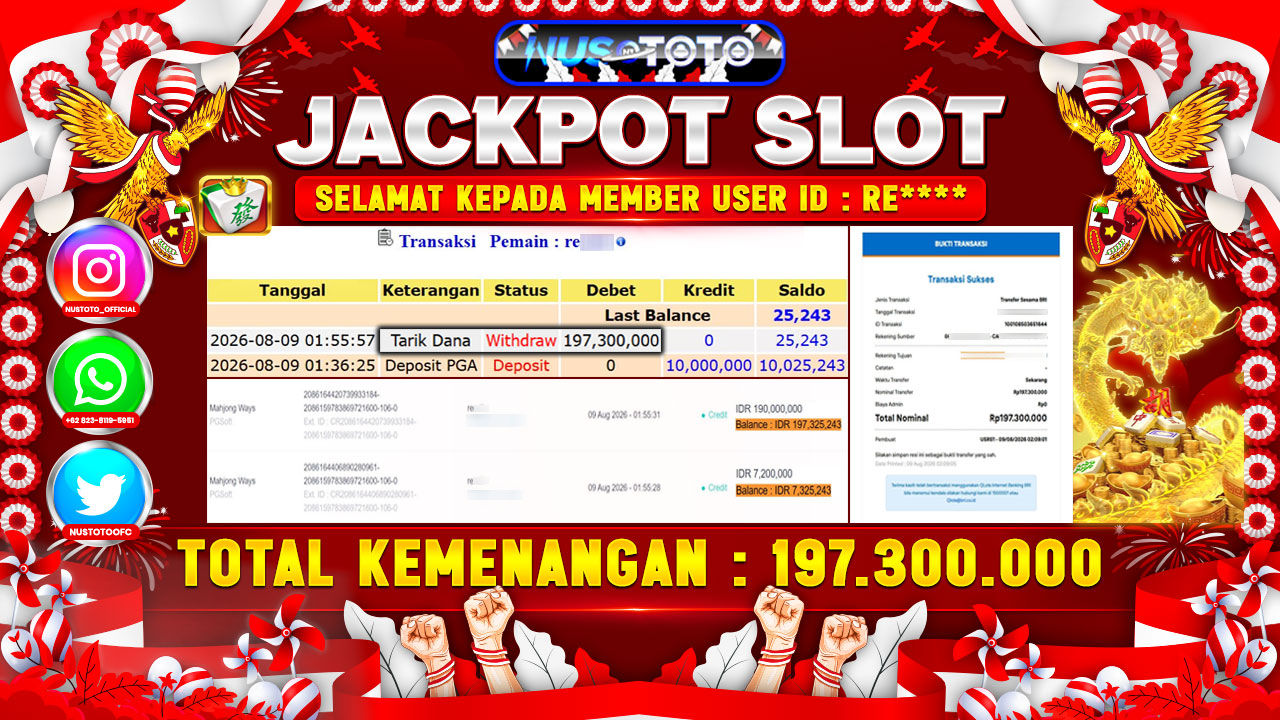 JACKPOT !! MENANG BESAR DI PERMAINAN MAHJONG WAYS  Rp.197.300.000 LANGSUNG DI BAYAR LUNAS NUSTOTO !!