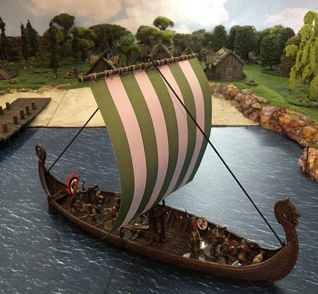 28mm Viking Longboat making way under sail