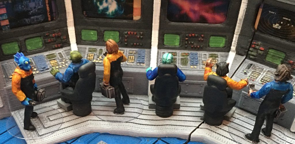 28mm Star Trek figures on bridge of the USS Cousteau