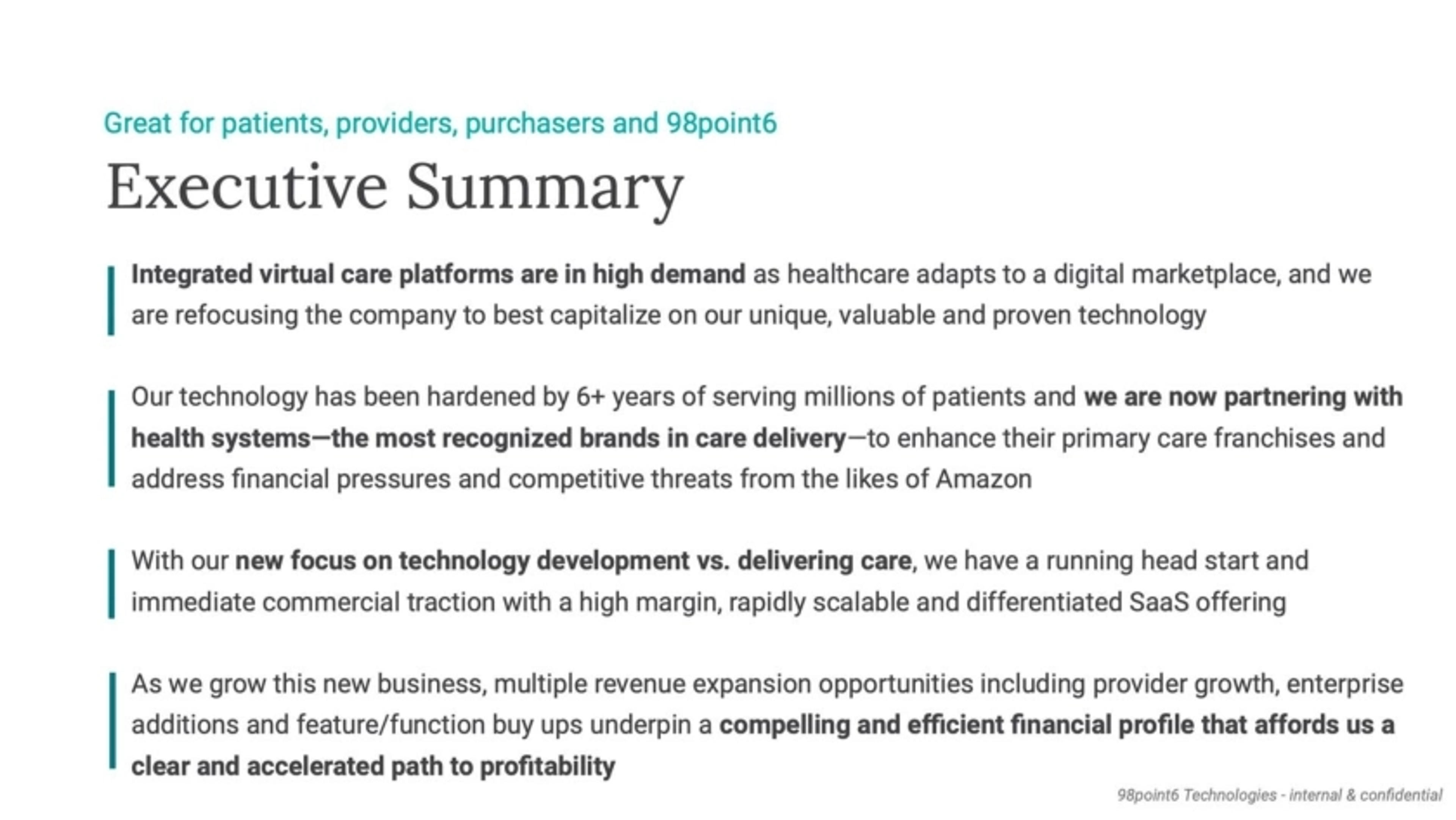 98point6 Deck - Page #2 - Executive Summary Slide