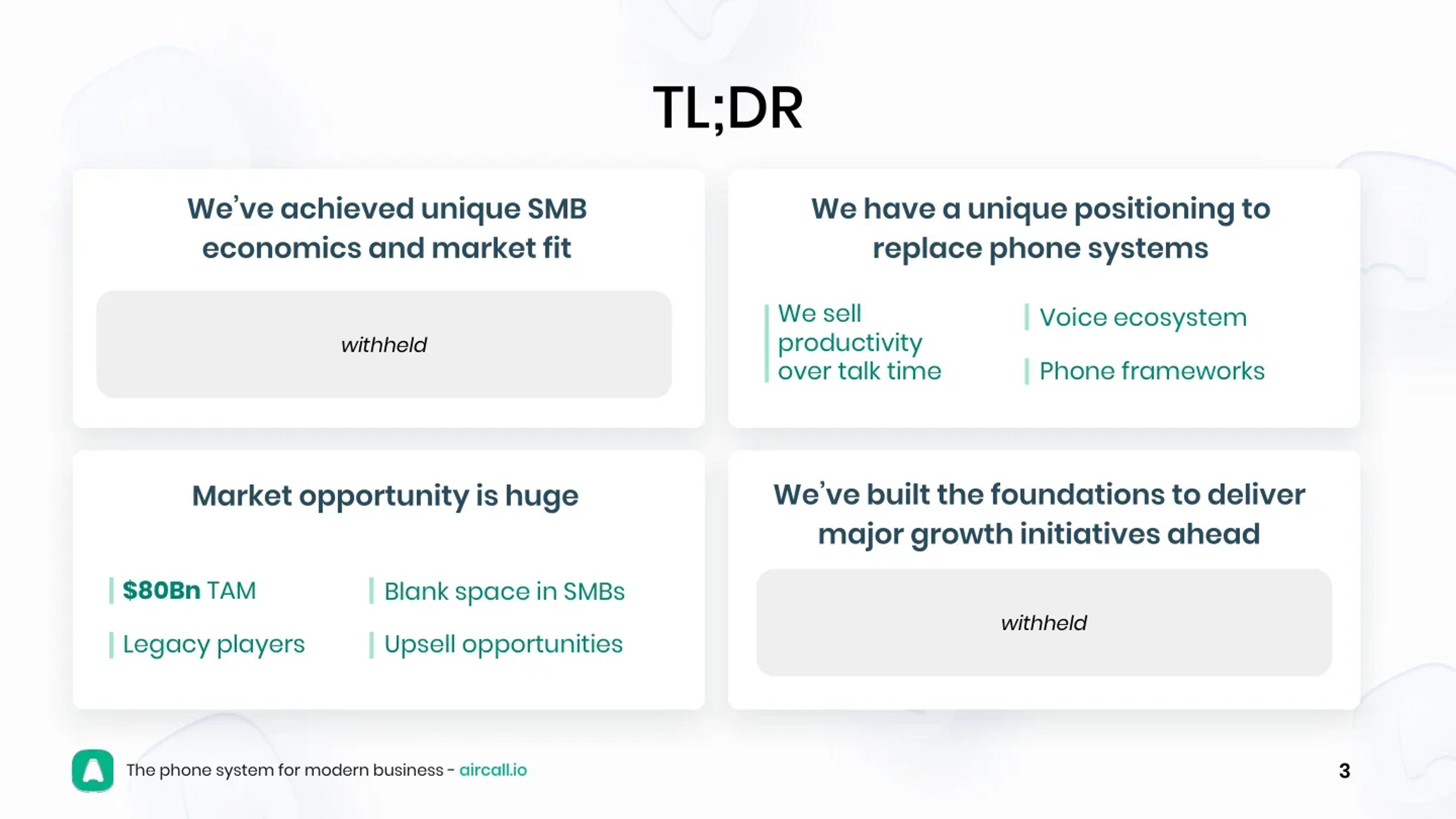 Aircall Deck - Page #3 - Executive Summary Slide