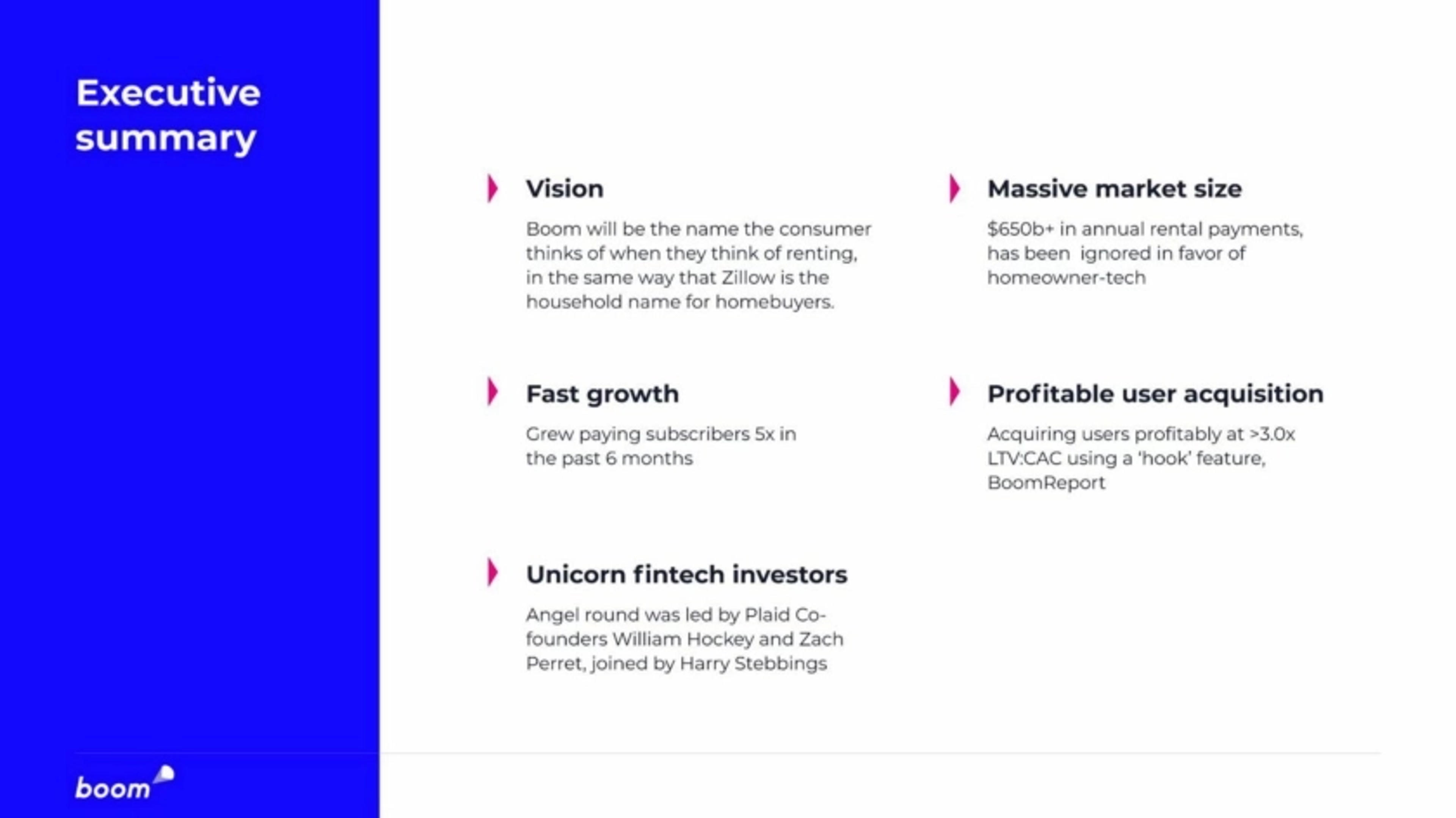 Boom Deck - Page #2 - Executive Summary Slide