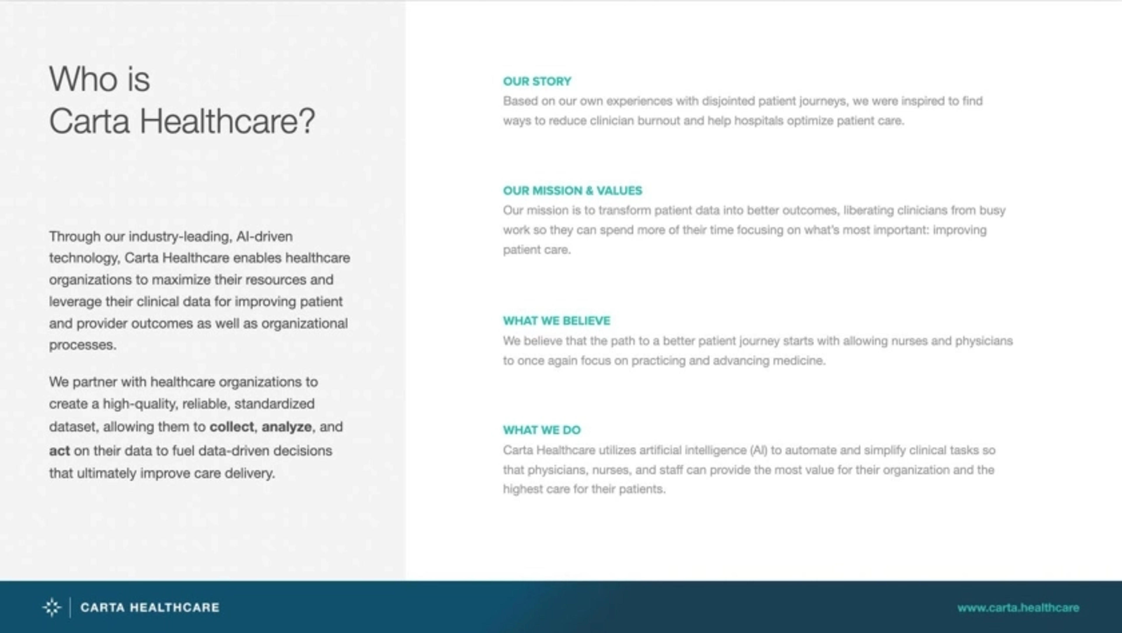 CartaHealth Deck - Page #4 - Mission-Vision Slide