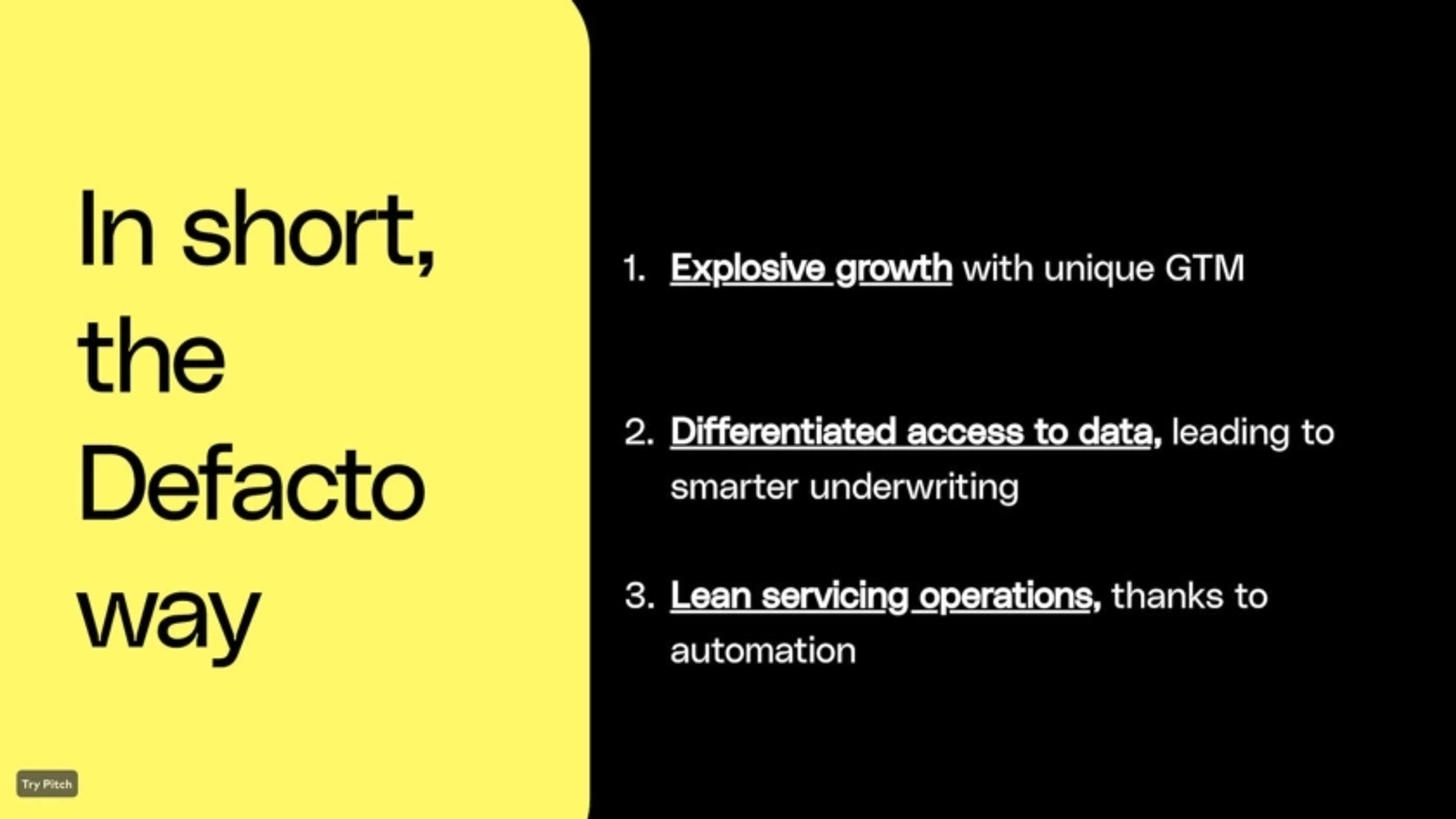 Defacto Deck - Page #18 - Executive Summary Slide