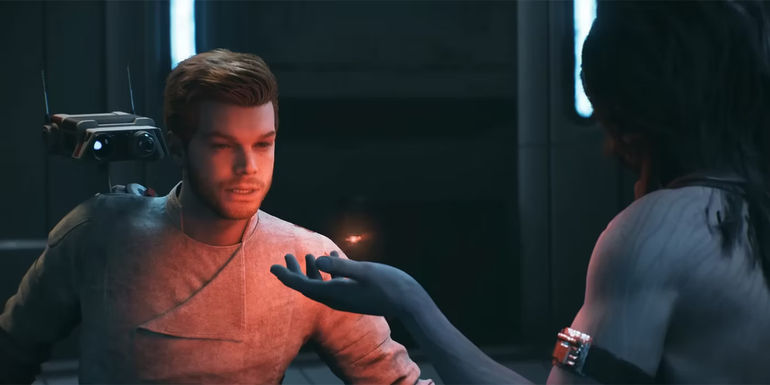 Dagan bleeding the crystal and Cal trying to stop him in Star Wars Jedi Survivor