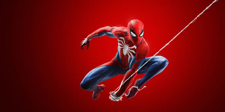 Spider-Man promo art featuring the titular hero swinging on a web.