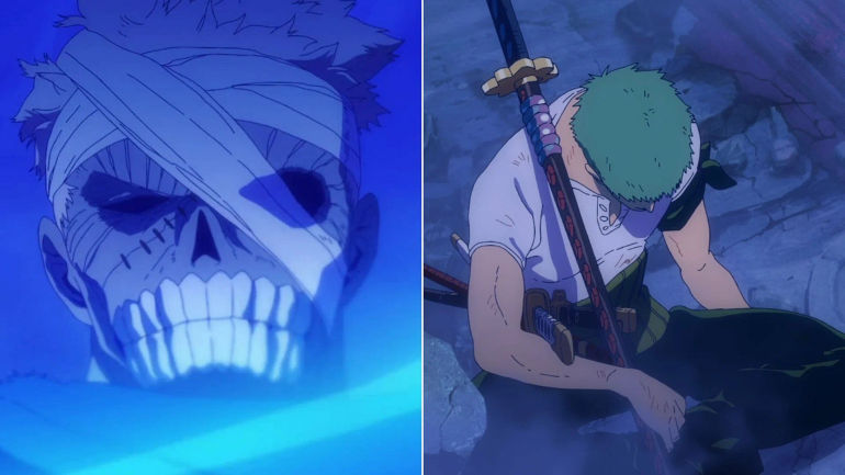 Ryuma entrusting Shusui to Zoro as seen in the Monsters anime (Image via E&H Production)
