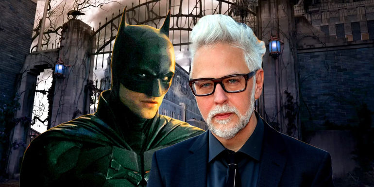 The Batman's Arkham Asylum Timeline Confusion Explained, Arkham Asylum from The Batman with James Gunn standing in front