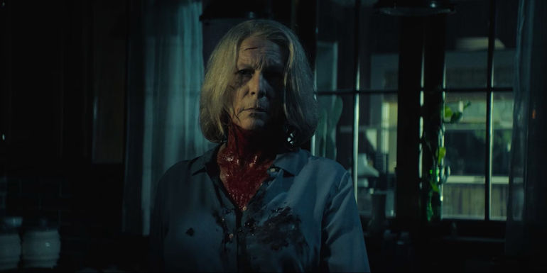 Laurie Strode covered in blood in Halloween Ends