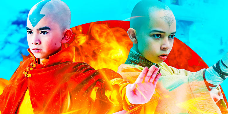 A custom image featuring Aang in Netflix's Avatar The Last Airbender show and The Last Airbender movie