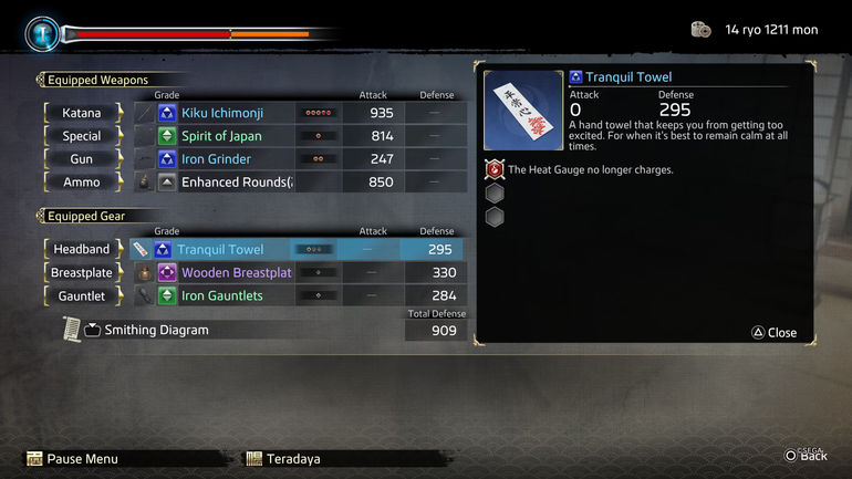 Tranquil Towel equipment in Like a Dragon: Ishin!