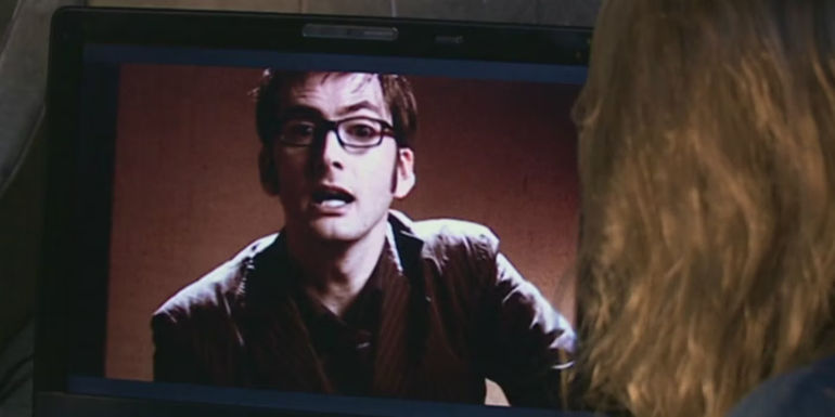 Carey Mulligan as Sally Sparrow Watching David Tennant's Doctor on a Tape in Doctor Who episode 