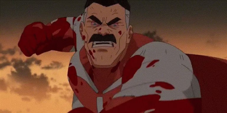 Omni-Man holding up his fist before a punch in Invincible.