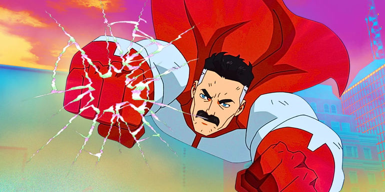 Omni Man from Invincible punching and flying