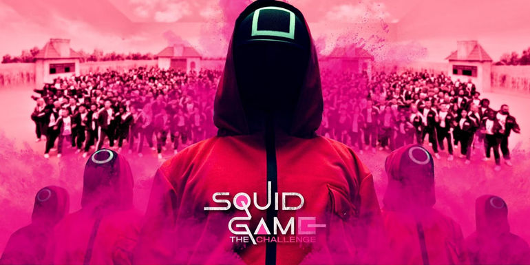 Squid Game: The Challenge players playing Red Light Green Light combined with the guards