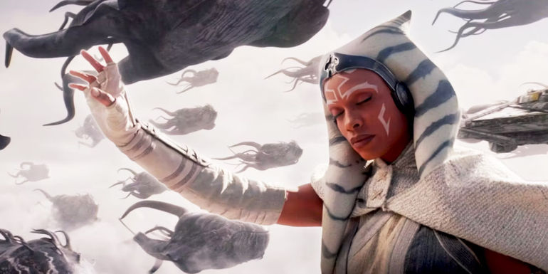 Ahsoka Tano uses the Force to connect with the purrgil space whales in Star Wars' Ahsoka