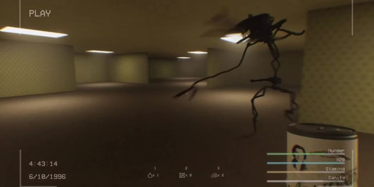 A lanky creature in an office building in The Backrooms: Found Footage