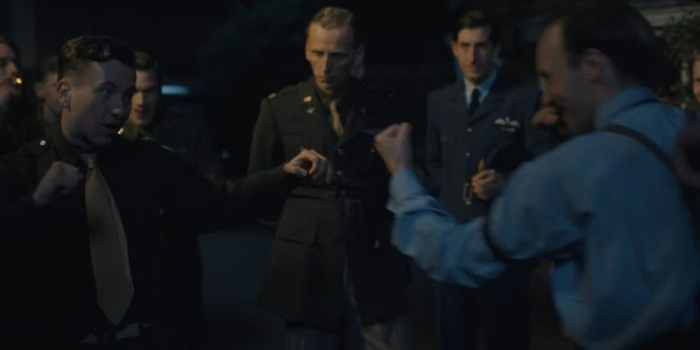 Barry Keoghan as Curtis Biddick in a fist fight Masters of the Air