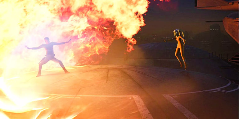 Kanan Jarrus saves Hera Syndulla in Star Wars Rebels.