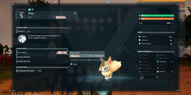 palworld vixy skills and stats