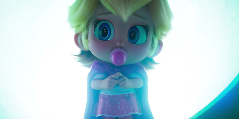 The Super Mario Bros Movie baby Peach arriving at the Mushroom Kingdom