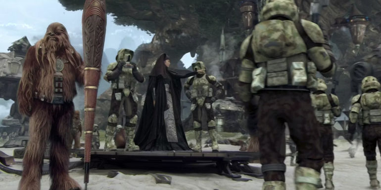 Grrshakchawwaa with clones and Luminara Unduli on Kashyyyk in Revenge Of The Sith