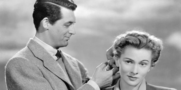 Cary Grant as Johnnie Aysgarth and Joan Fontaine as Lina McLaidlaw Aysgarth in Suspicion (1941) directed by Alfred Hitchcock