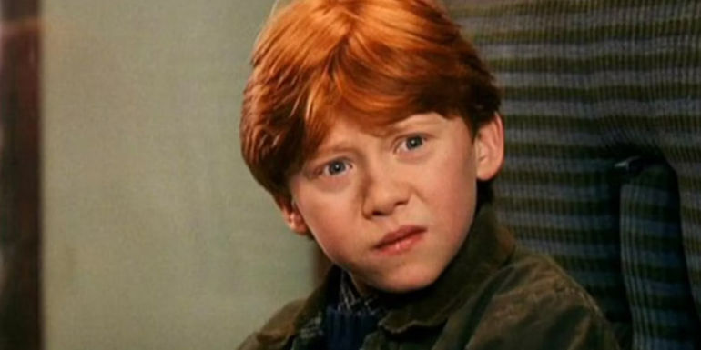 Ron on train in Harry Potter