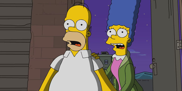 Homer and Marge looking shocked on The Simpsons