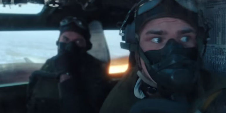 Two pilots fly a plane on fire in Masters of the Air