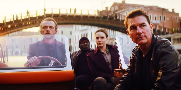 Simon Pegg as Benji, Ving Rhames as Luther, Rebecca Ferguson as Ilsa and Tom Cruise as Ethan in Mission: Impossible - Dead Reckoning Part One