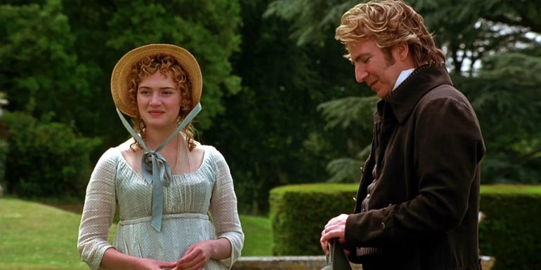 Alan Rickman as Colonel Brandon and Kate Winslet as Marianne Dashwood in the English Country in Sense and Sensibility