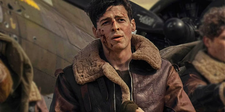 Anthony Boyle as Harry Crosby bloody in Masters of the Air