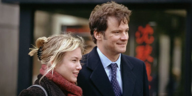 Bridget and Mark walk down a street in Bridget Jones' Diary