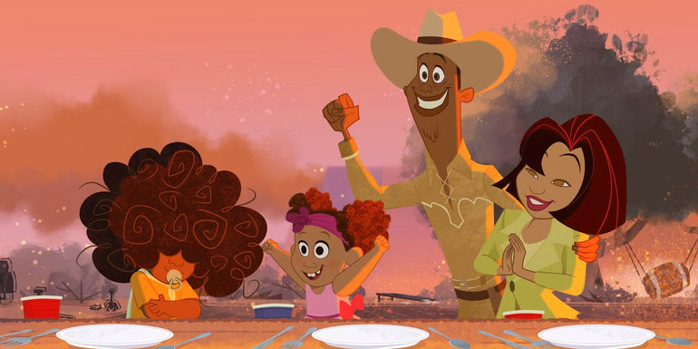 Bebe, Cece, Oscar, and Trudy Proud all sitting around a picnic table.