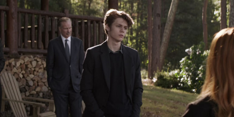 Ty Simpkins' Harley Keener at Tony Stark's funeral in Avengers: Endgame