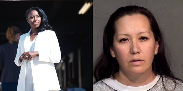 Jojo at the end of Queenpins alongside a mugshot of Amiko Fountain