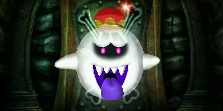 King Boo sticking his tongue out and wearing a crown in Luigi's Mansion 1