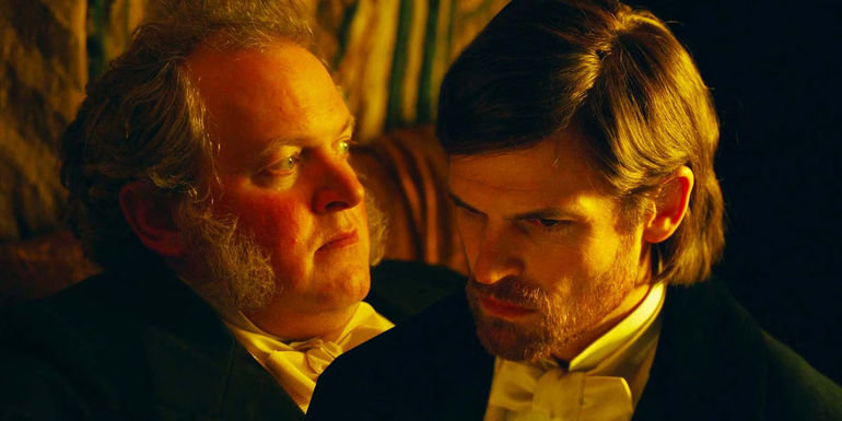 Miles Jupp as the Duke of Rochester and Benjamin Wainwright as Frederick Trenchard in Belgravia The Next Chapter episode 3